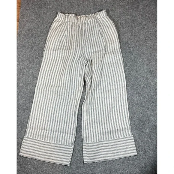 Reformation Wide Leg Linen Pant Fernando Women Small Petite Blue White Stripe