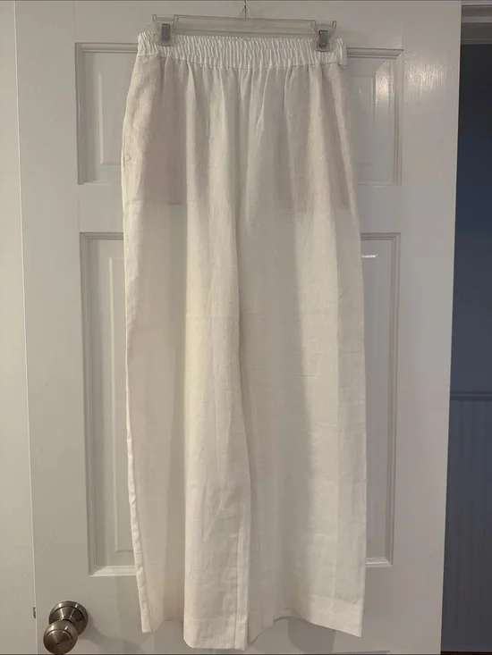 Zara - White Wide-Leg Linen Pants