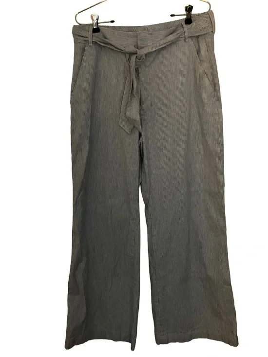 LIKE NEW! BANANA REPUBLIC BLUE PINSTRIPE WIDE-LEG TIE WAIST LINEN  PANTS SIZE 12