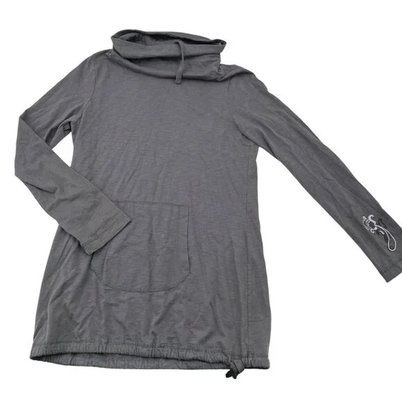 Prana Gray Organic Cotton Long Sleeve Cowl Neck Tunic With Front Pocket & Adjust