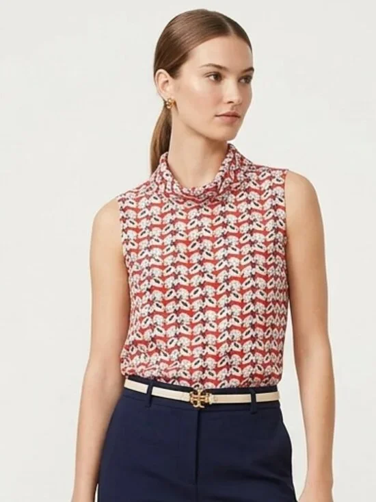 Tory Burch 100% Silk Blouse – Size 6 – Red, White & Black‎ Print