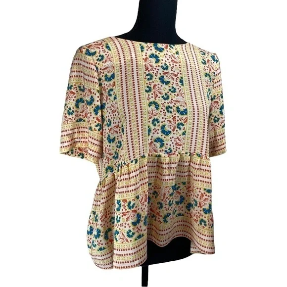Lauren Moffatt Silk Floral Peplum Top