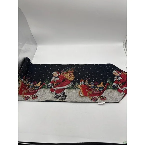 Vintage Tapestry Christmas Santa and‎ Sleigh Table Runner 70x30
