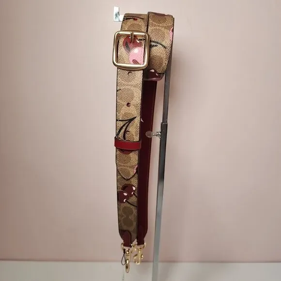 NW Coach CZ021 Purse Strap Tan Signature Leather Brass Cherry Reversible