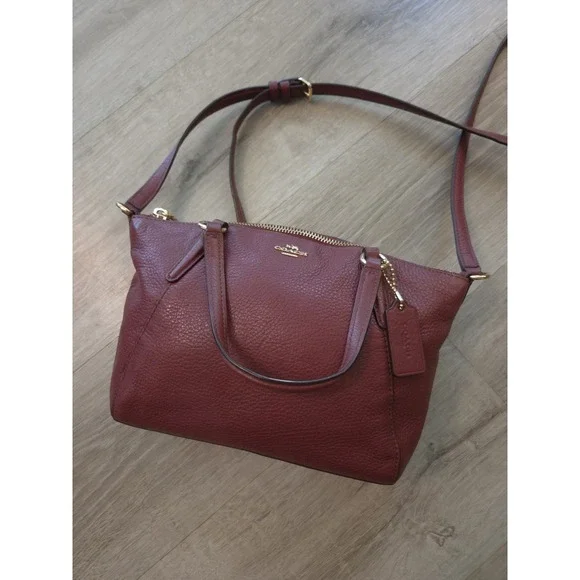 Coach Mini Kelsey Satchel Purse Small Burgundy Pebbled Leather Bag