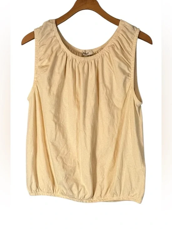 Madewell Cotton Linen Blend Sleeveless Bubble Tee Light Yellow Size M NEW Spring