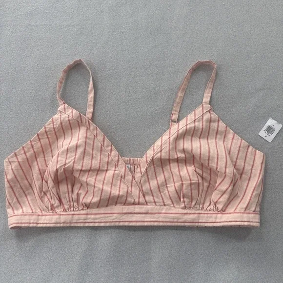 Old Navy Bralette Top Women's XL‎ Cross-Front Poplin Smocked Striped Pink NEW