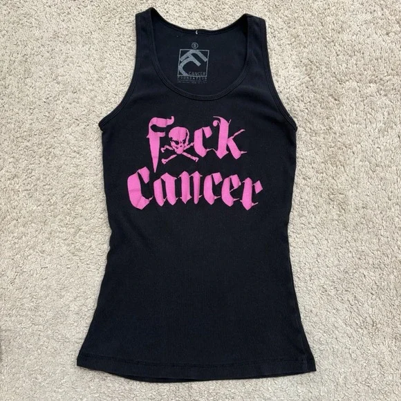 Y2K F*ck Cancer Skull Grunge Tank Top Shirt Women's Small Blank Pink Emo