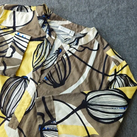Masai‎ Copenhagen XXL Tunic Top Yellow Brown Linen Cotton Art to Wear Lagenlook