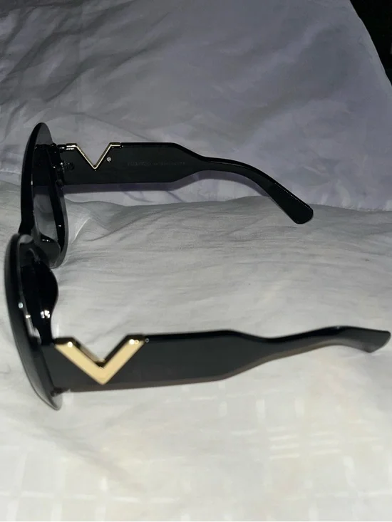 Valentino Black Sunglasses with Gold V Accent