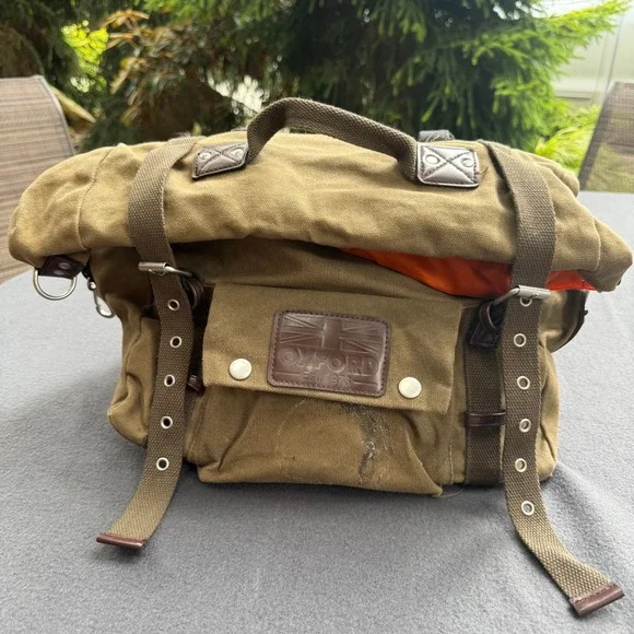 Oxford Heritage Roll Top Pannier Bag Khaki Canvas Motorcycle Tail Bag Retro