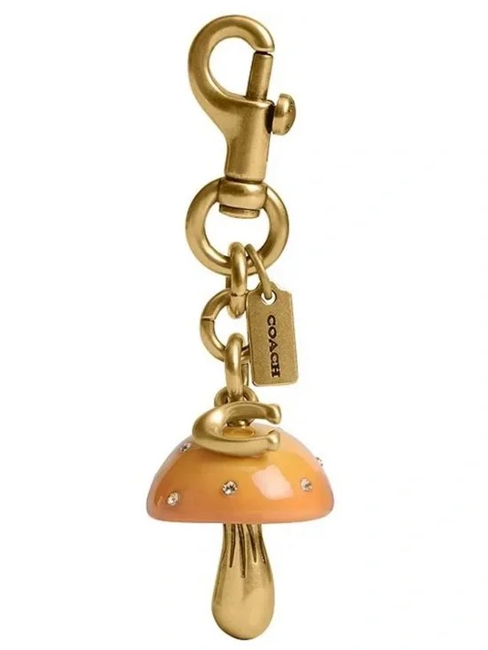 Coach Gold Hardware Orange Enamel Mushroom Key Charm