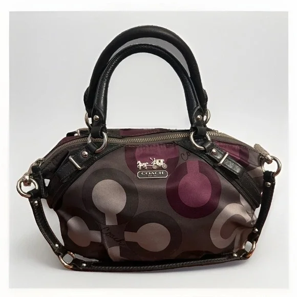 Coach Madison Sophia Sateen Clover Purse Handbag Black Purple Gray 15946