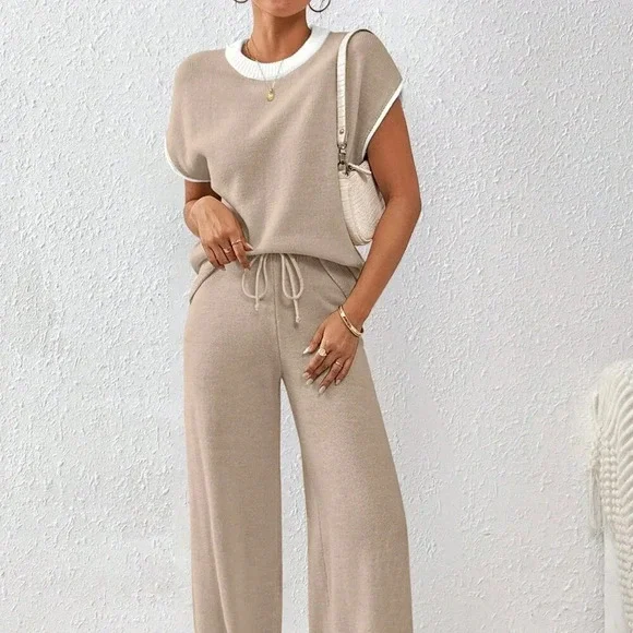 Camel Casual Women's Contrasting Color Drawstring Knitted Set