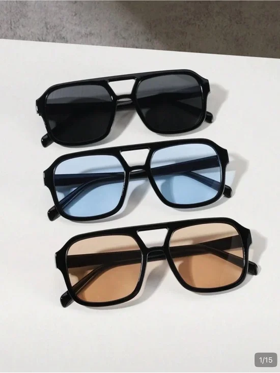 Men's Black Frame Sunglasses with Black/Blue/Tan Lenses
