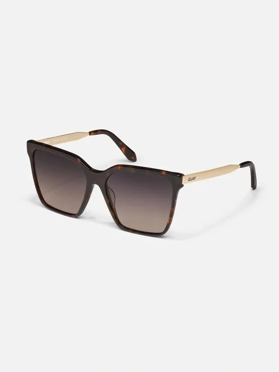 Quay $80 LEVEL UP REMIXED Sunglasses (Neutral Tortoise Frame / Smoke Taupe Lens)