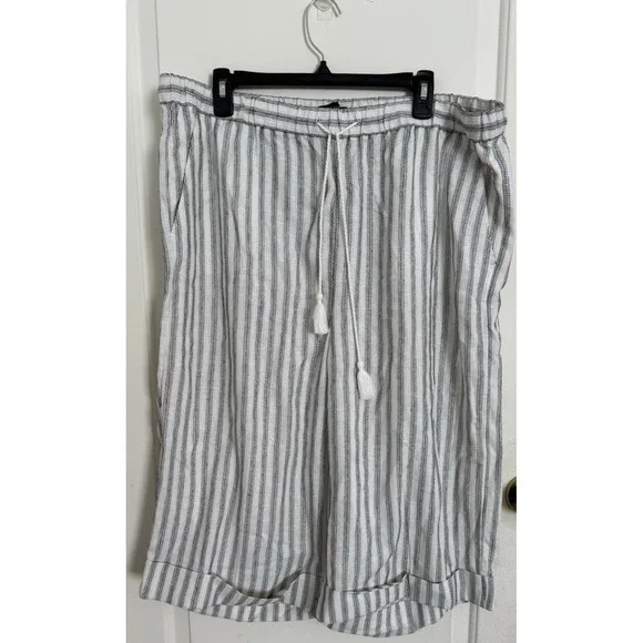 Banana Republic Wide Leg Crop Pants‎ Womens XL Black White Linen Blend Tassel