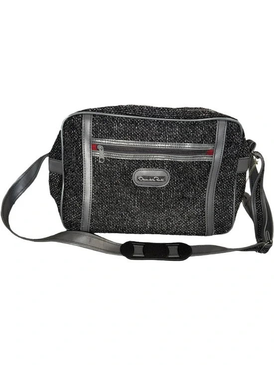Vintage Tweed Oscar de la Renta Travel Bag w Front Zipper & Side Pocket