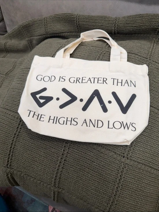 Faith-Inspired White Canvas Tote Bag with Black Print