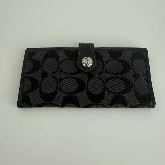 Coach Vtg Y2K Black Signature C Jacquard Long Canvas Wallet Minimalist Old Money