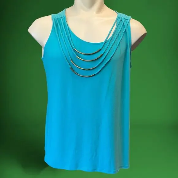 Dress Barn Blouse Womens 1X Sleeveless Neck Decoration Glam Diva Work Plus Size