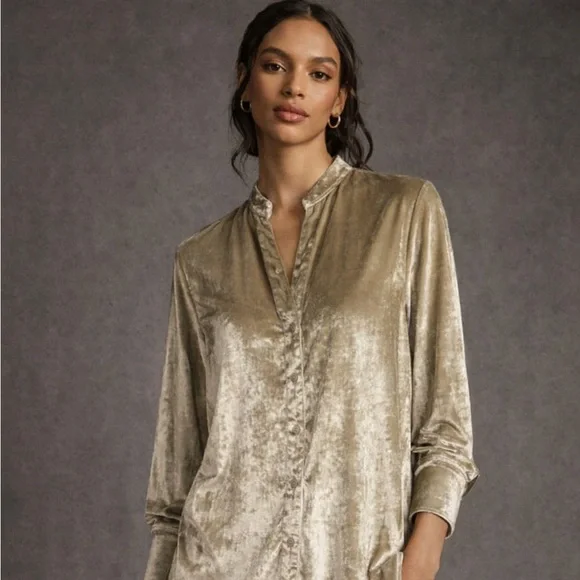 Maeve Anthropologie Boho Crushed Velvet‎ Long Sleeve High Low Tunic Size 4