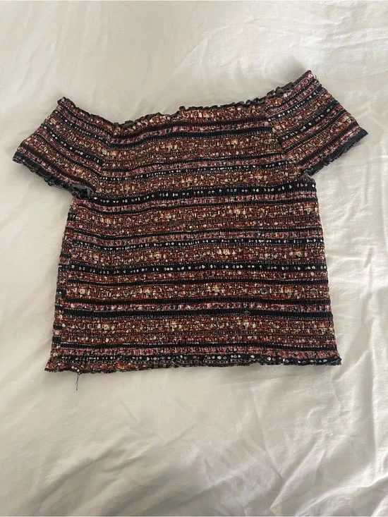 Mossimo Supply Co. Off-Shoulder Striped Knit Crop Top - Black & Rust