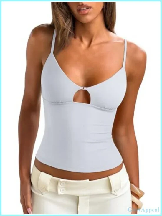 Cut Out Spaghetti Strap Tank Top Double Lined V Neck Camisole Y2K Going Out Top