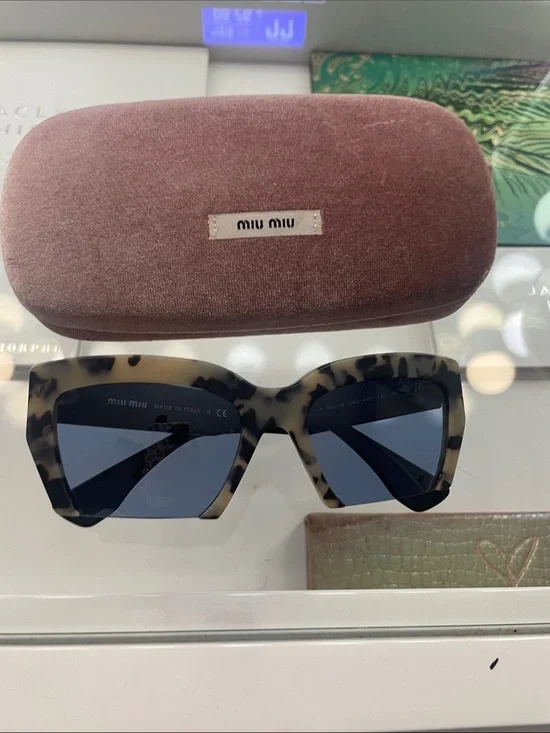 Miu Miu Tortoiseshell Cat-Eye Sunglasses with Dark Blue Lenses