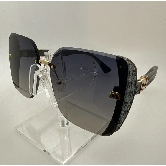 Miu Miu Aube Authentic Womens Sunglasses Black frameless Gold trim Gradient Lens