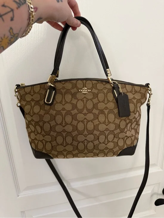 COACH 36181 Outlined Small Signature Kelsey Khaki Brown Tote Satchel