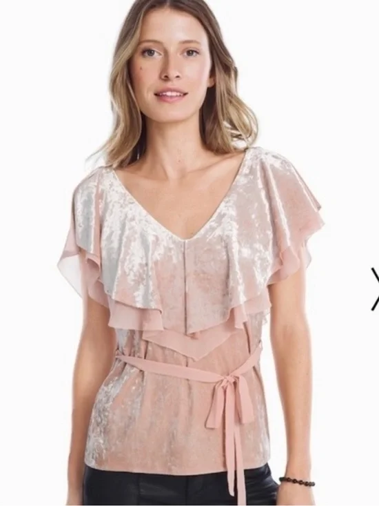 NWOT Blush Pink Velvet Ruffle Tie-Waist Blouse by White House Black Market
