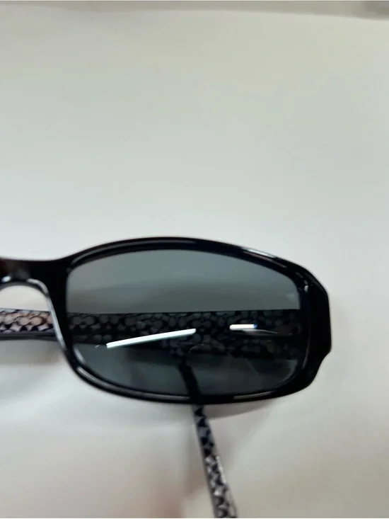 Coach Black Rectangular Sunglasses with Patterned Temples