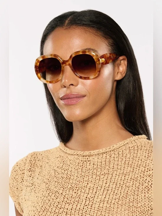 KREWE Tortoise Round Sunglasses with Gradient Brown Lenses PR10-1003