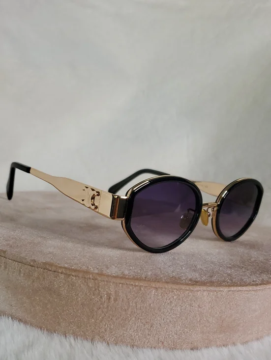 Celine Gold and Black Round Sunglasses - Designer Style