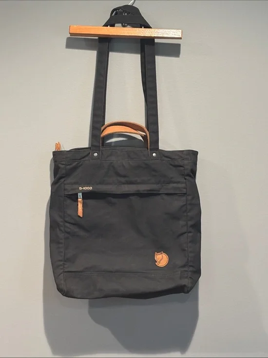 Fjallraven Black G-1000 Tote with Tan Leather Accents