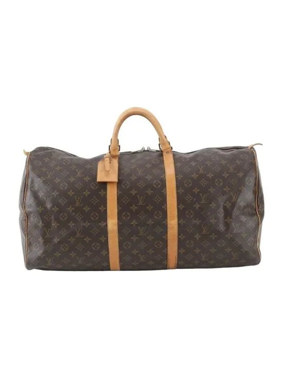 Louis Vuitton Monogram Keepall 60 Leather Boston Bag Tote Carry