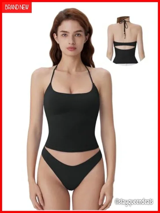 Halter Top with Built in Bra Double Lined Backless Y2K Going Out Tank Top