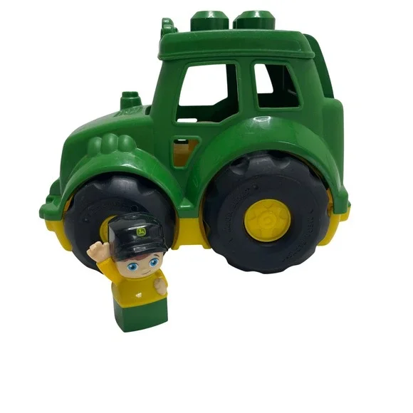 Mega Bloks John Deere Green Tractor Toy with Farmer Figure Block Buddy Set