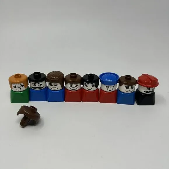 Vintage‎ LEGO Duplo Square People Figures Lot of 8 Fireman Sailor 1970s 1980s
