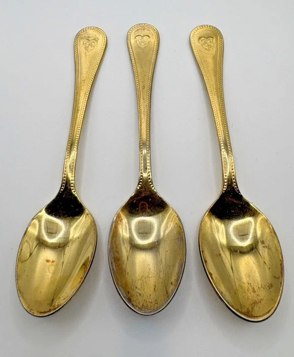 3 Bangkok Arts & Crafts Thai Airlines 18/8 Stainless Demitasse Spoons Gold Color