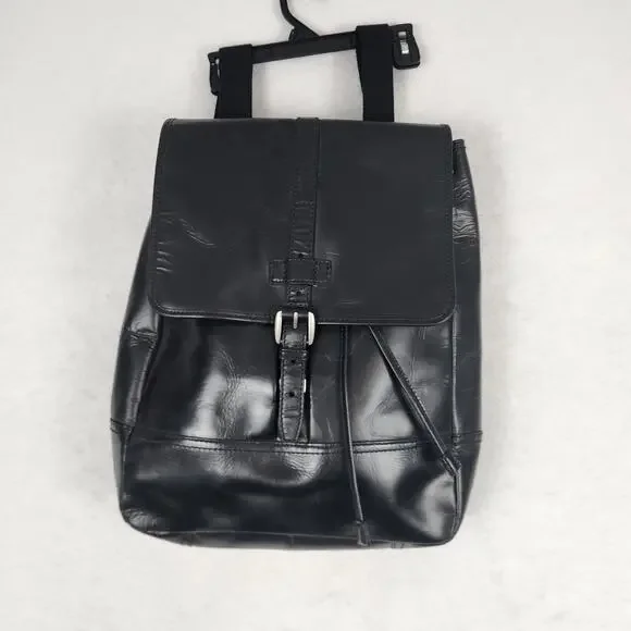 NWT Fossil Rucksack Black Emerson Leather Woven Canvas Straps Tassel Drawstring