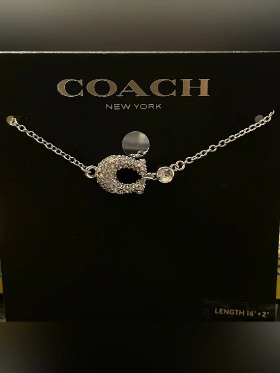 Coach Silver Crystal Pavé 'C' Necklace with Clear Stone Accent