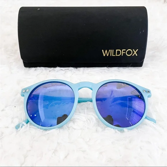 Wildfox Light Blue Frame Sunglasses with Blue Mirrored Lenses and Star Accents
