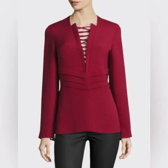 Iro Luana Lace-Up Crepe Corset Peplum Top In Wine‎ Sz 36 [U.S. 4] Minimal Office