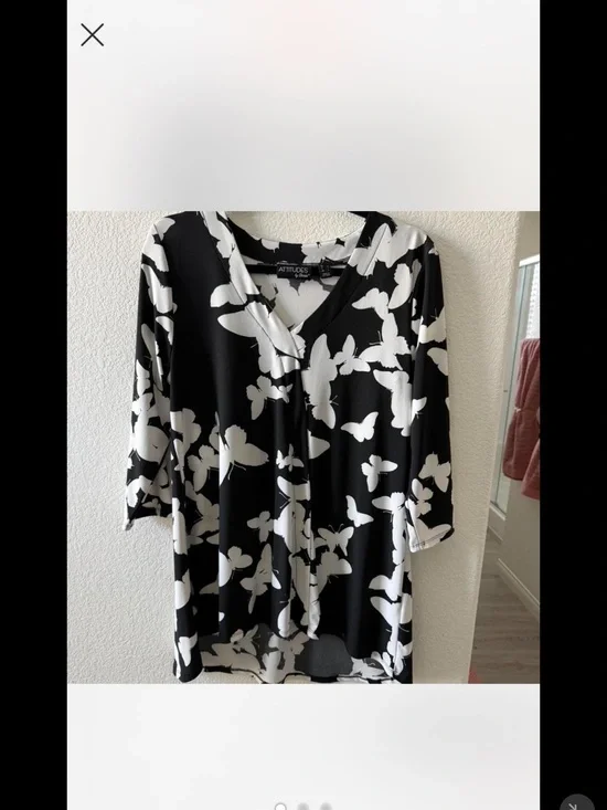 Attitudes by Renee Black & White Butterfly V-Neck Tunic