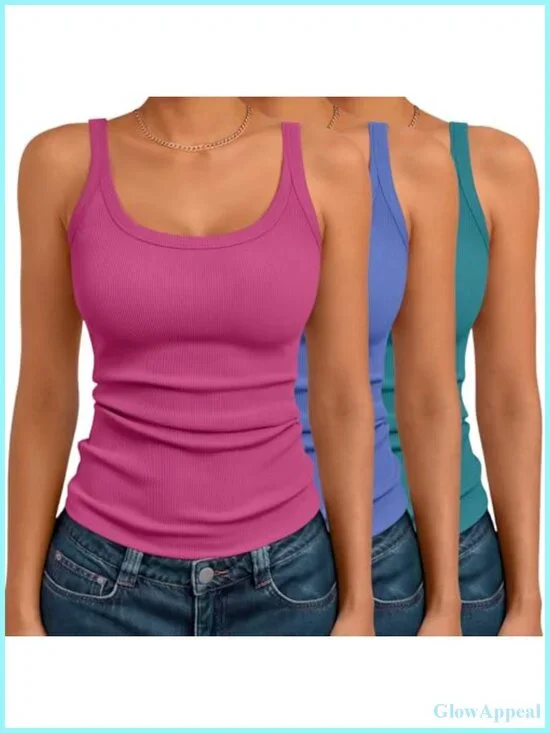 3-Pack Ribbed Spaghetti Strap Tank Top Sleeveless Summer Camisole for Women
