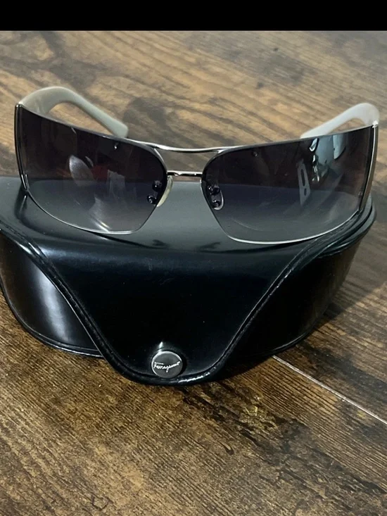 Salvatore Ferragamo Silver Frame Sunglasses with Black Gradient Lenses