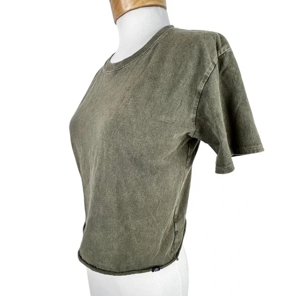 T&B Olive Green Crop Frayed Hem Short Sleeve Casual Streetwear TShirt Teen 14/16
