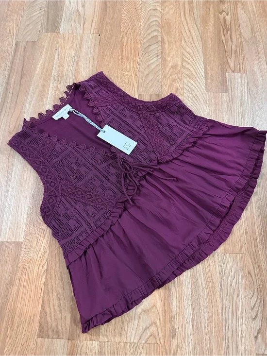 Crochet Detail Peplum Tank Top - Plum